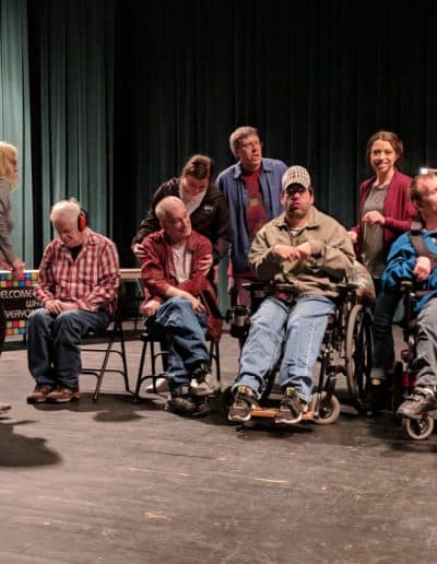 A group of performers gather for talent night